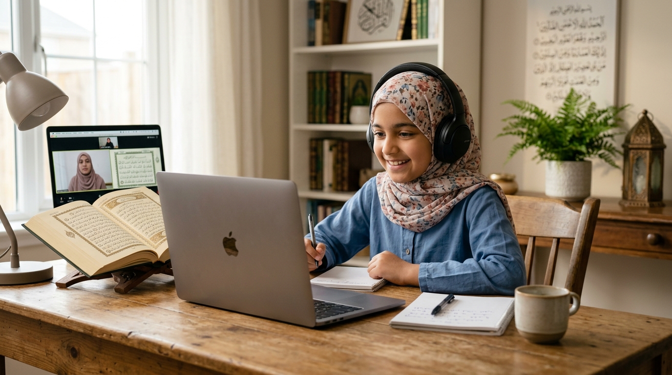 Student learning Quran online with certified teacher